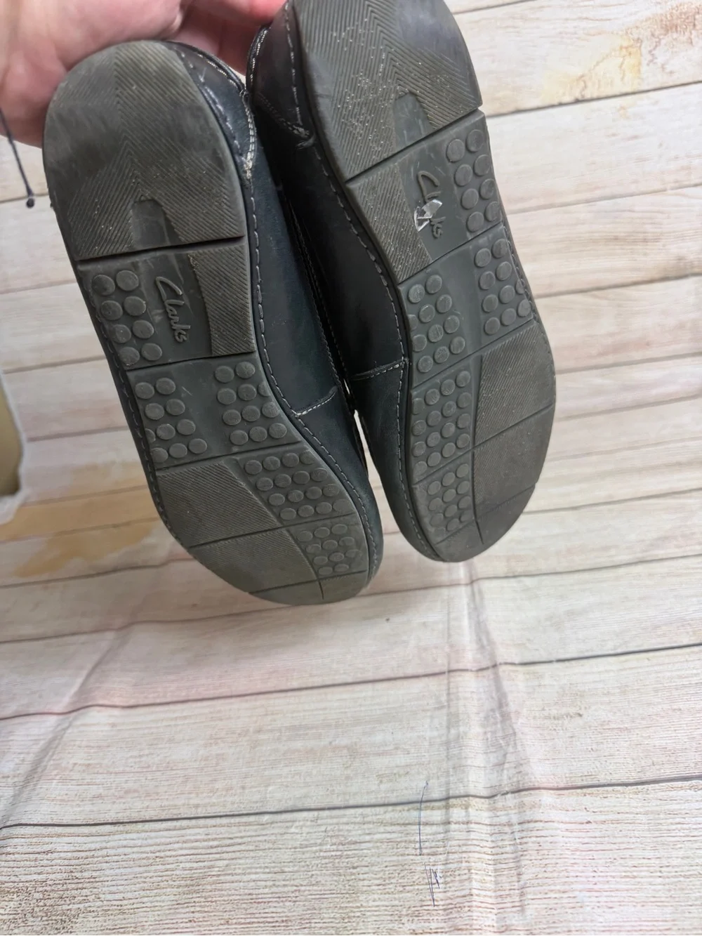 Clark’s black leather driving loafers moccasins. Size 11.